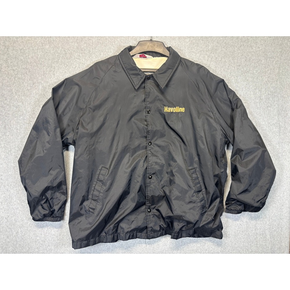 Vintage MVP Havoline Coaches Jacket Mens XXL Black Snap Front Racing Windbreaker